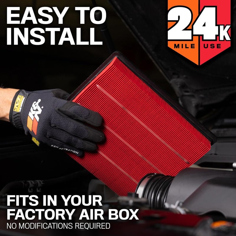 Kn Engine Air Filter: Extended Life 24,000 Mile Replacement Air Filter: Compatible with 2010-2019 Jeep/Dodge SUV V6/V8 (Grand Cherokee, Durango), KNX-2457 - Image 5